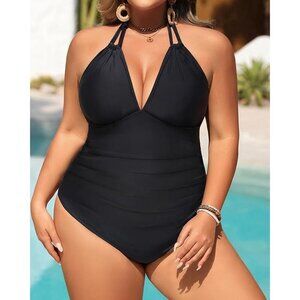 Aqua Eve Plus Size Swimsuits One Piece Bathing Suit Tummy Control Halter - Size